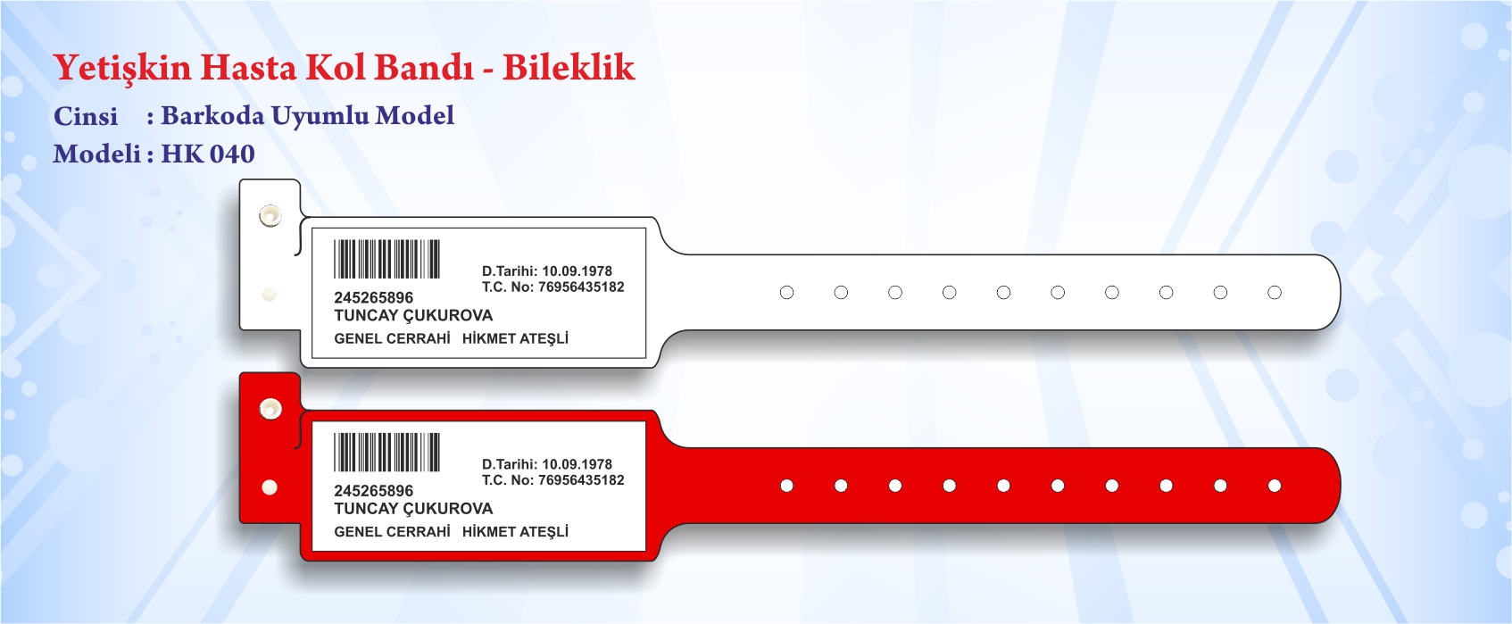 Yetikin Hasta Kol Band Bileklik Barkoda Uyumlu Model